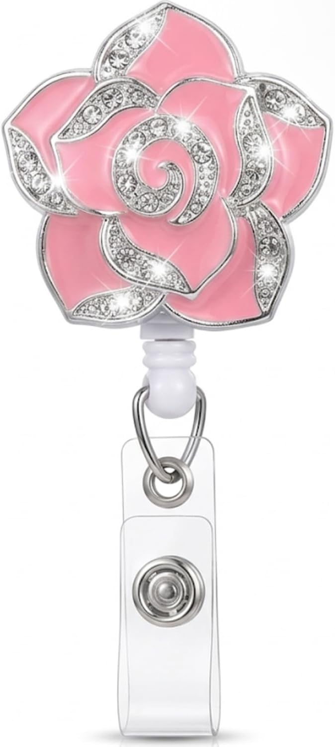 Bling Camellia Flower Badge Reel