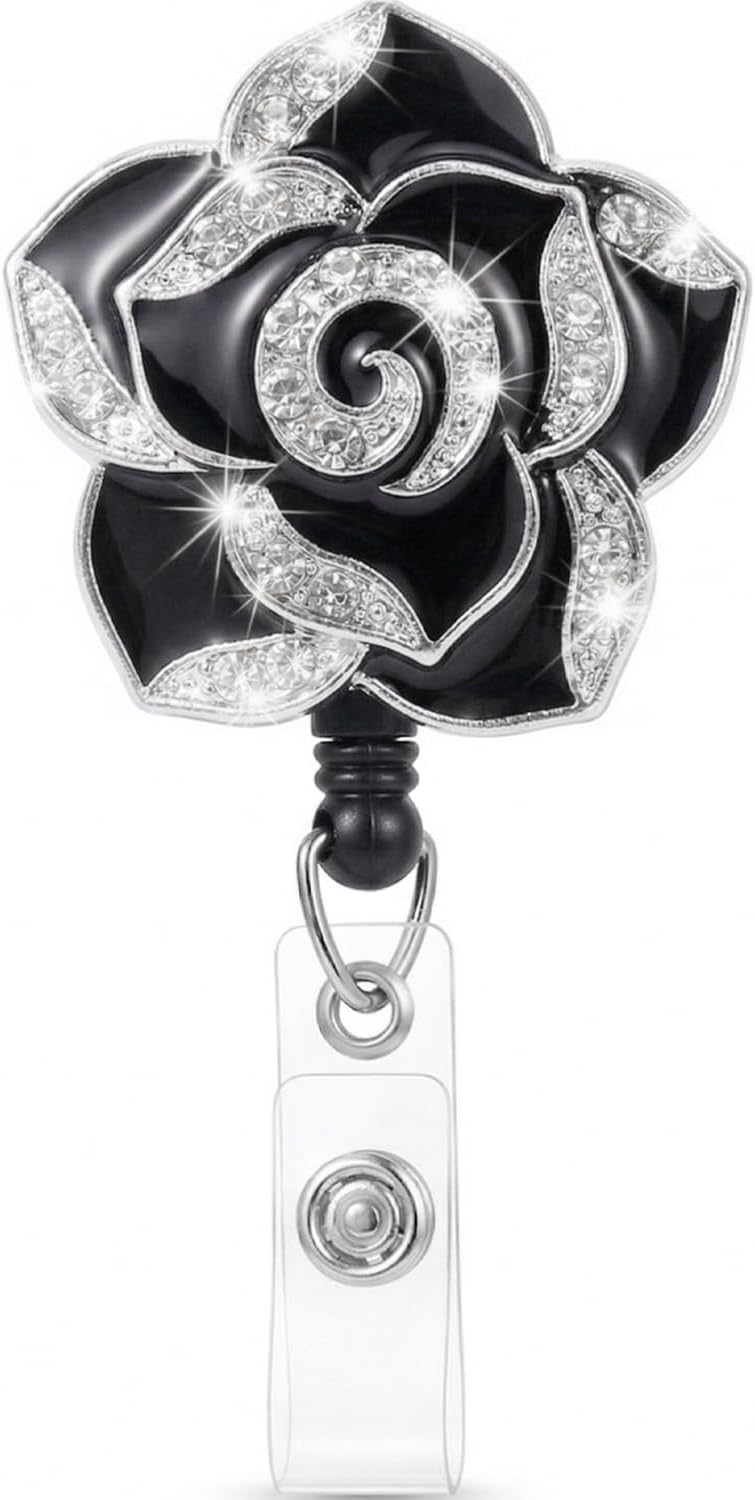 Bling Camellia Flower Badge Reel