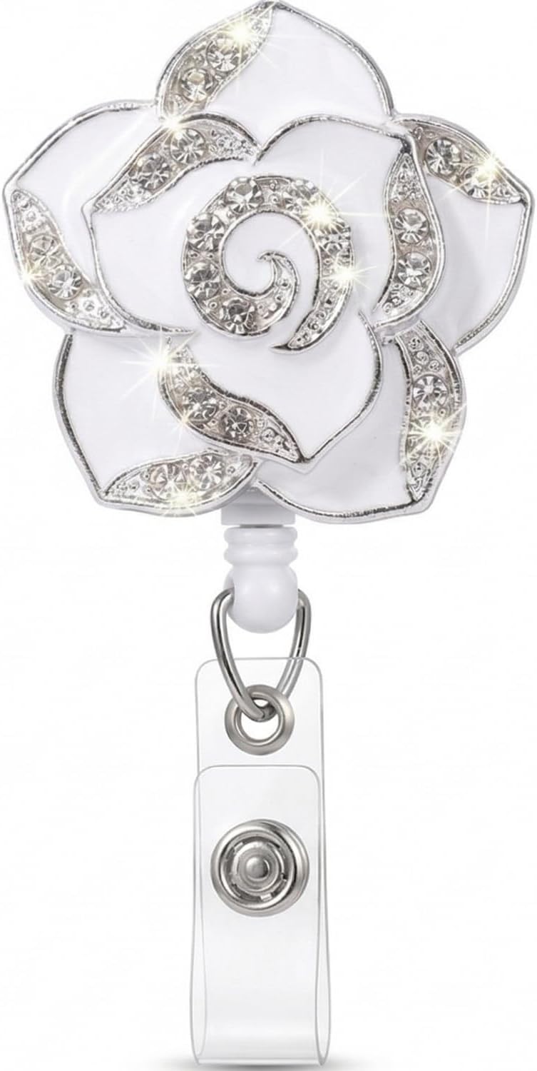 Bling Camellia Flower Badge Reel