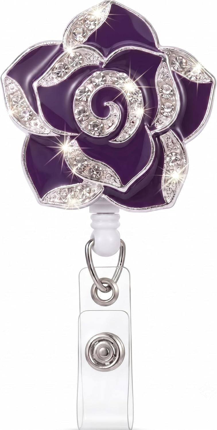 Bling Camellia Flower Badge Reel